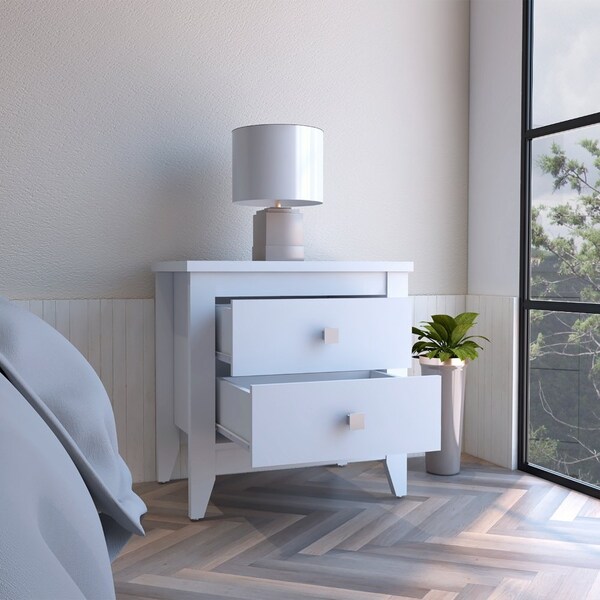 Tuhome Amara Nightstand, Two Shelves, Four Legs, White MLB7144 - main